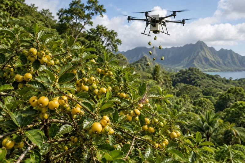 Drones aceleram aplicação de inseto contra avanço do araçá no Havaí