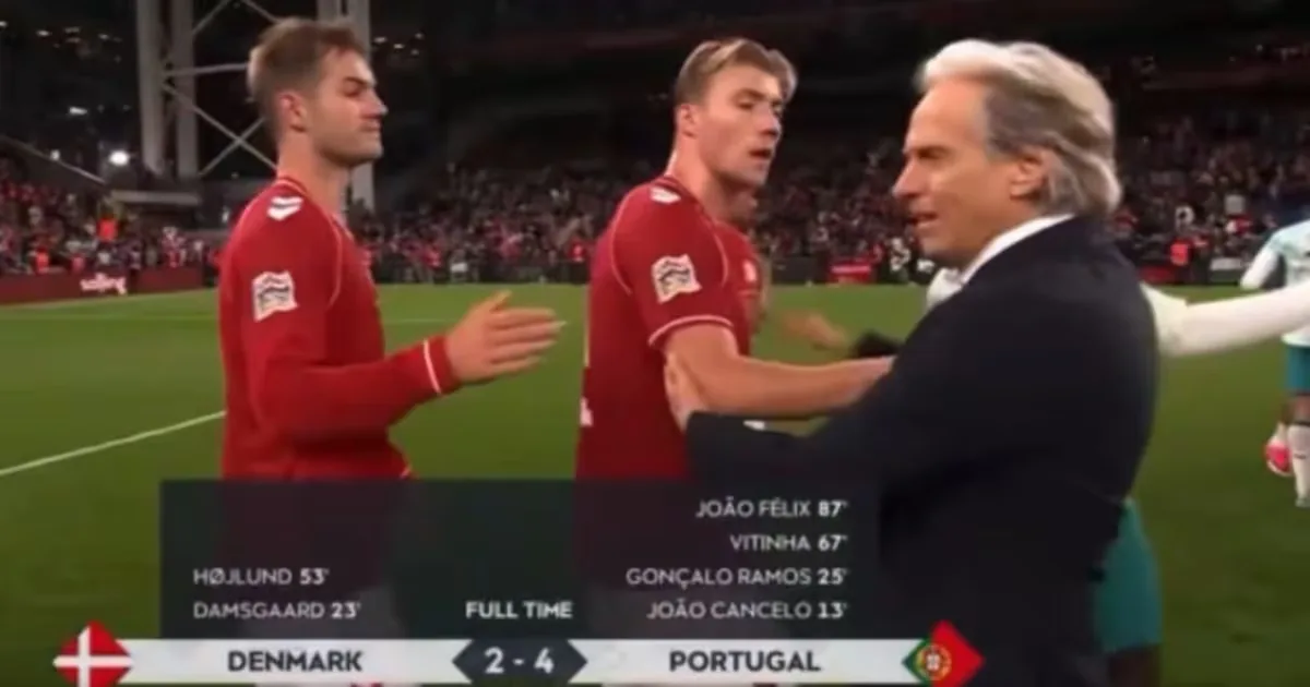 Hojlund empurra Jorge Jesus após vitória de Portugal sobre a Dinamarca