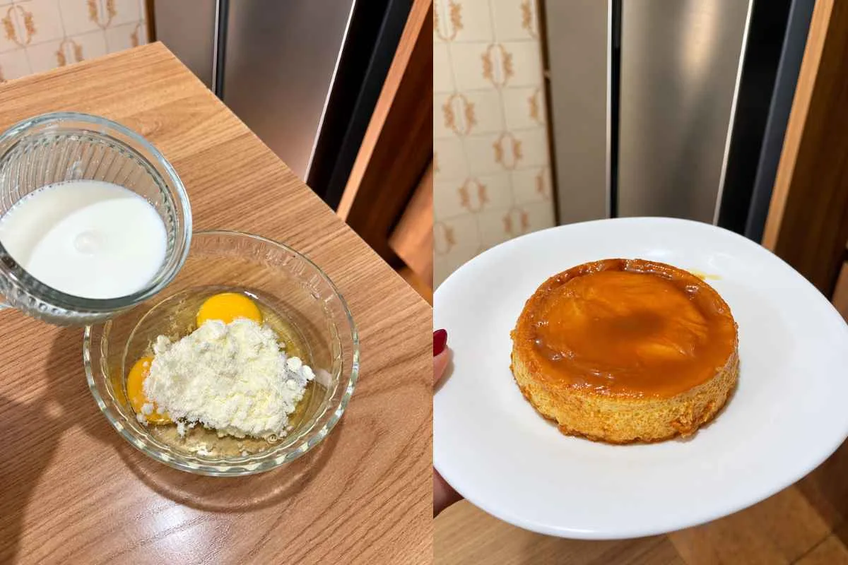 Calor transforma ovos, leite em pó e leite em uma sobremesa cremosa