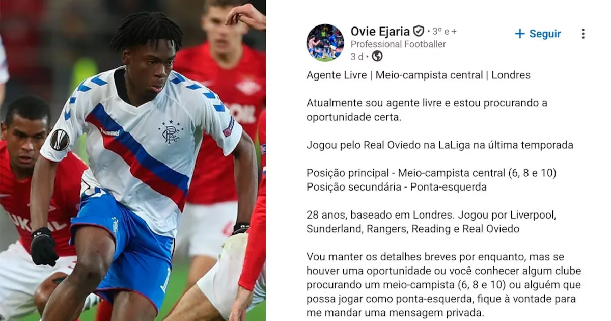 Ejaria divulga perfil e busca oportunidade após saída do Real Oviedo