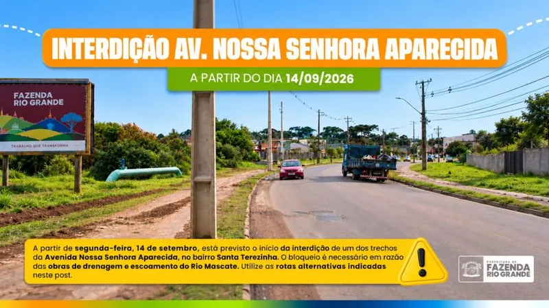 Trecho de avenida em Fazenda Rio Grande terá bloqueio para obras