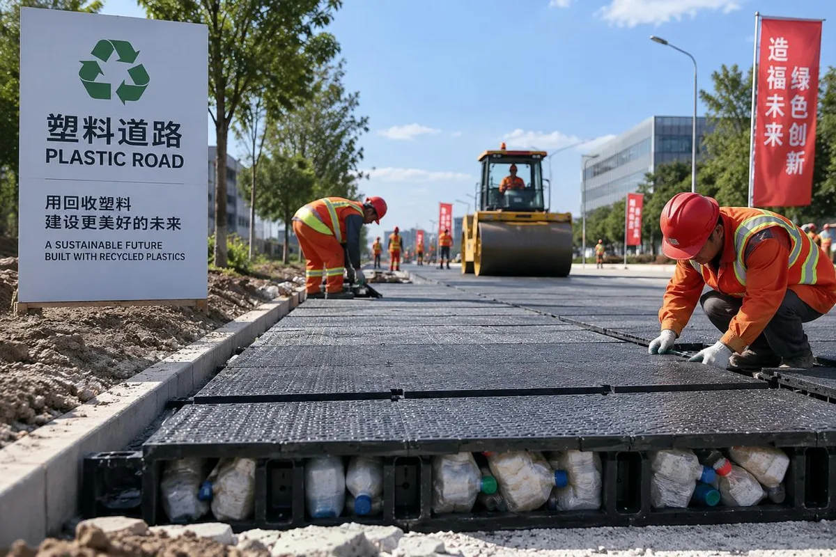 Xangai incorpora mais de 6 mil garrafas de leite ao asfalto de uma estrada