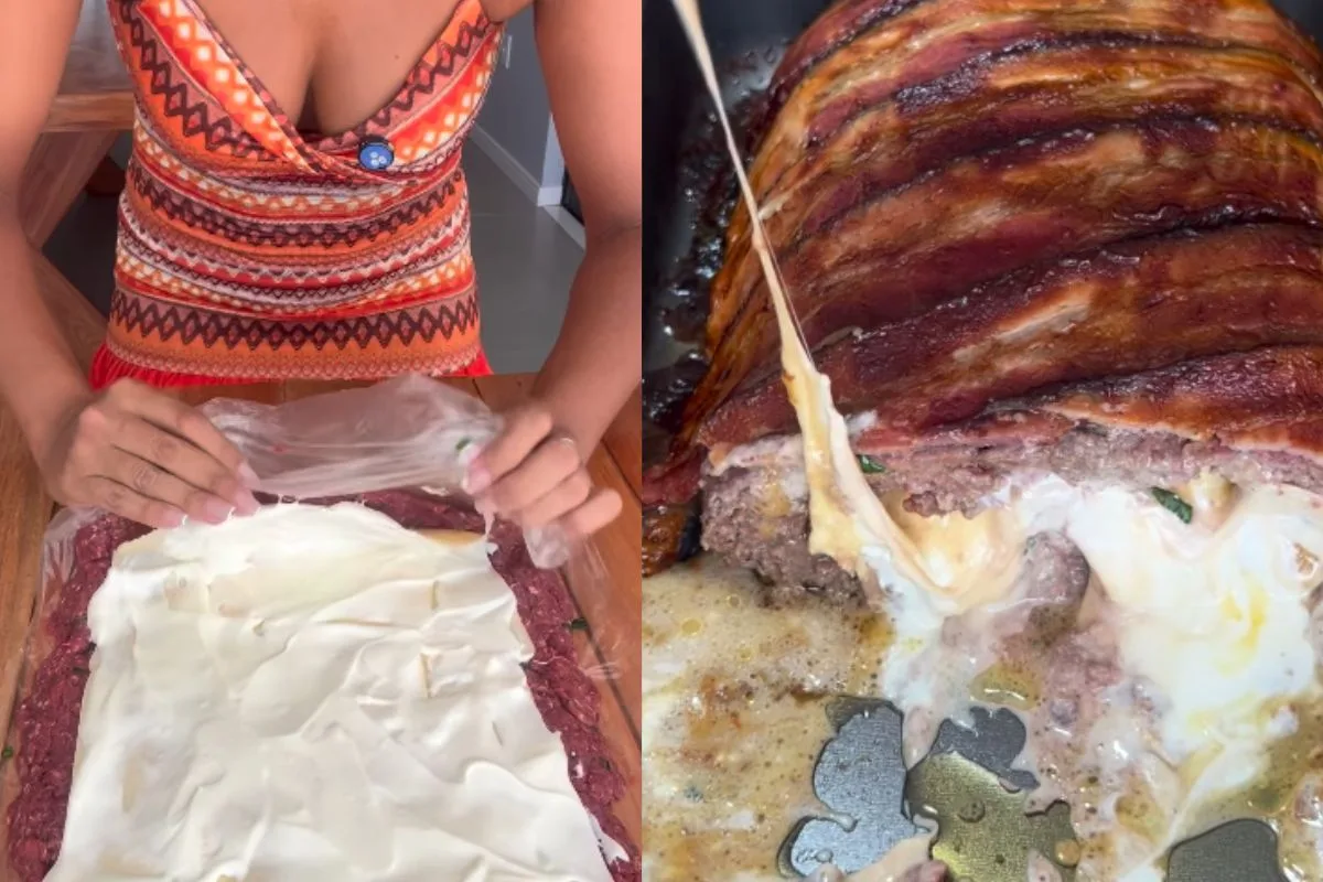Rocambole de carne moída leva muçarela e requeijão no recheio