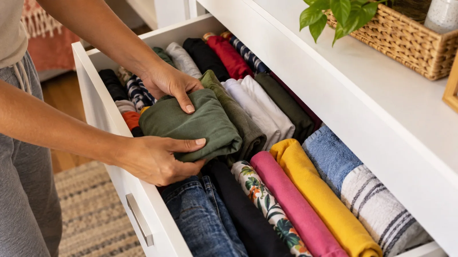 Método de Marie Kondo organiza roupas lado a lado nas gavetas