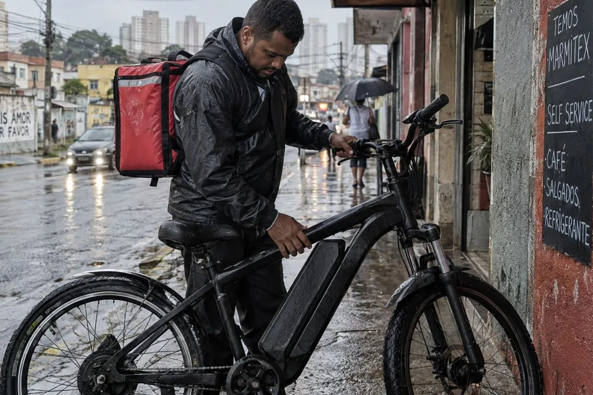 Bicicleta elétrica financiada apresenta curto após chuva e gera disputa sobre garantia