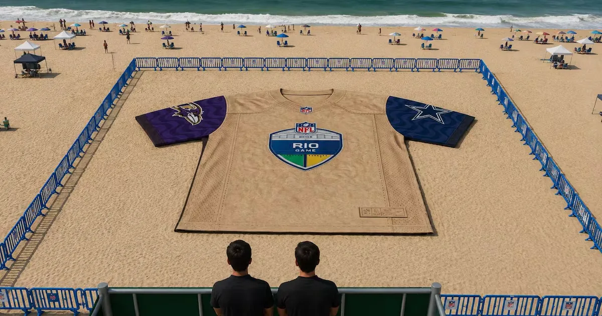 Camisa gigante de futebol americano é instalada em Copacabana