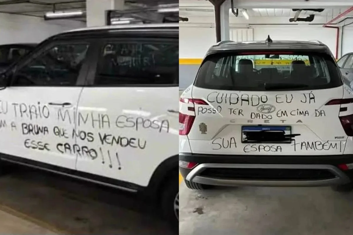 Hyundai Creta é coberto por recados sobre suposta traição em Araraquara
