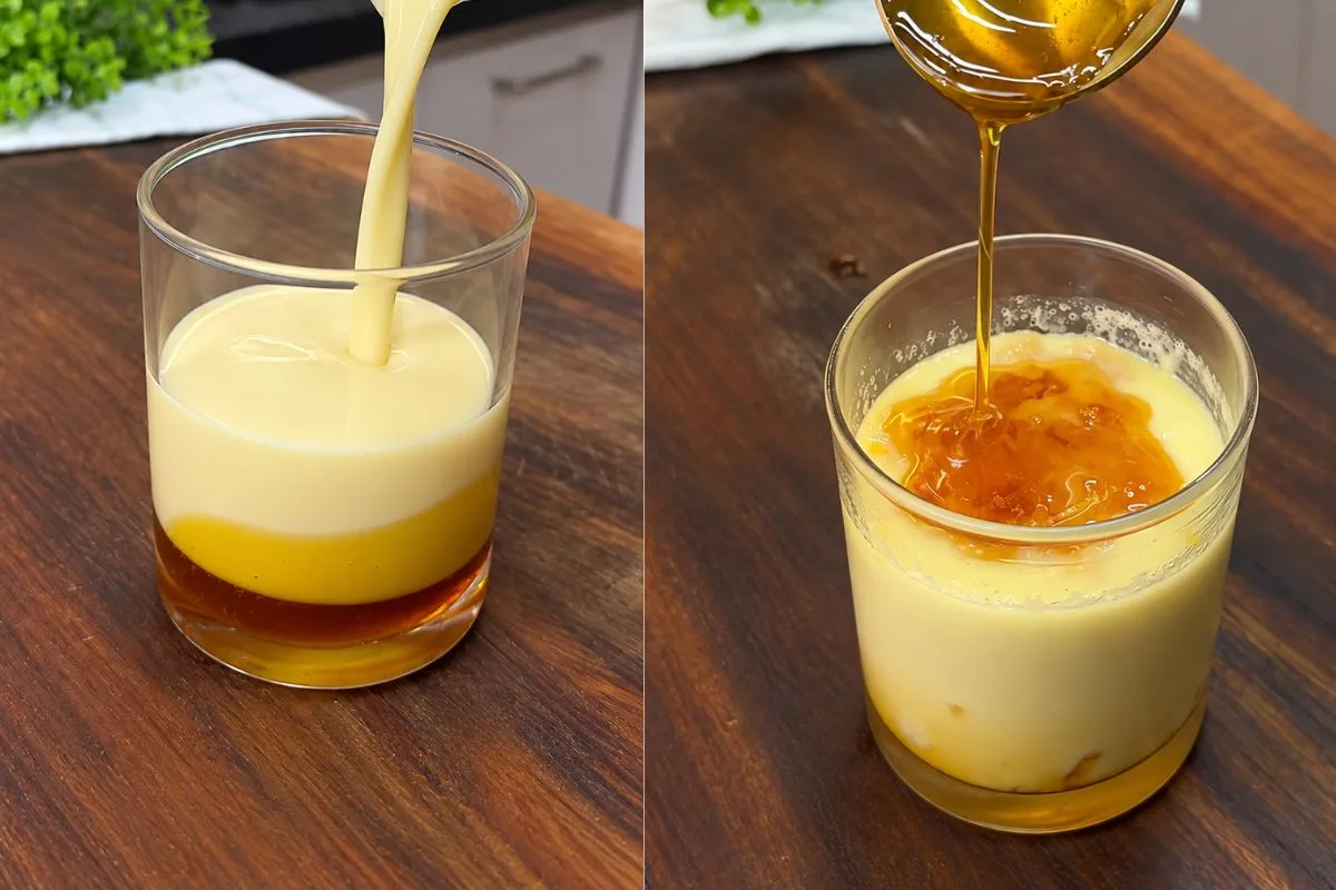 Sobremesa individual de micro-ondas combina leite, ovo e caramelo