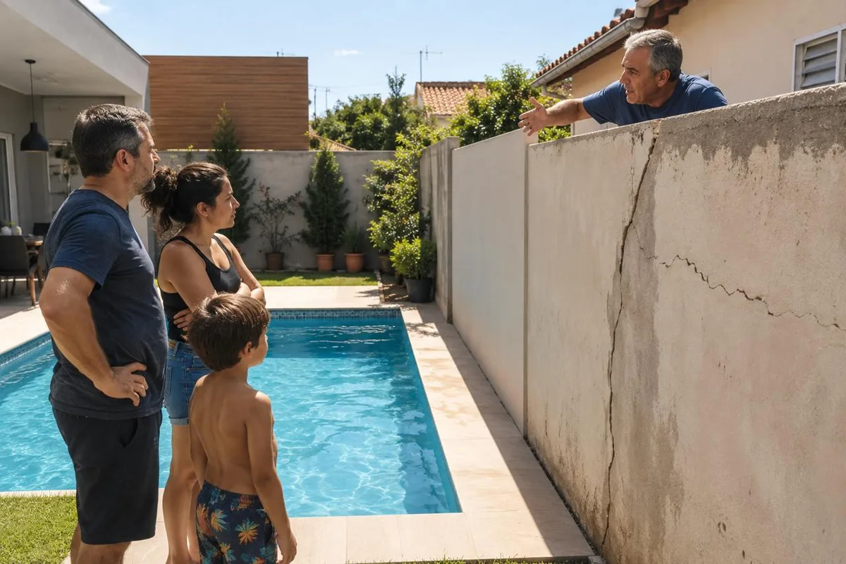 Rachaduras após instalação de piscina geram disputa entre vizinhos