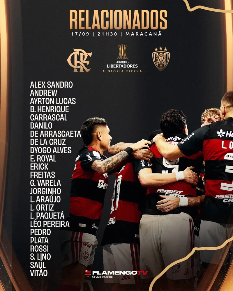 Flamengo define 23 jogadores para decisão com o Independiente del Valle